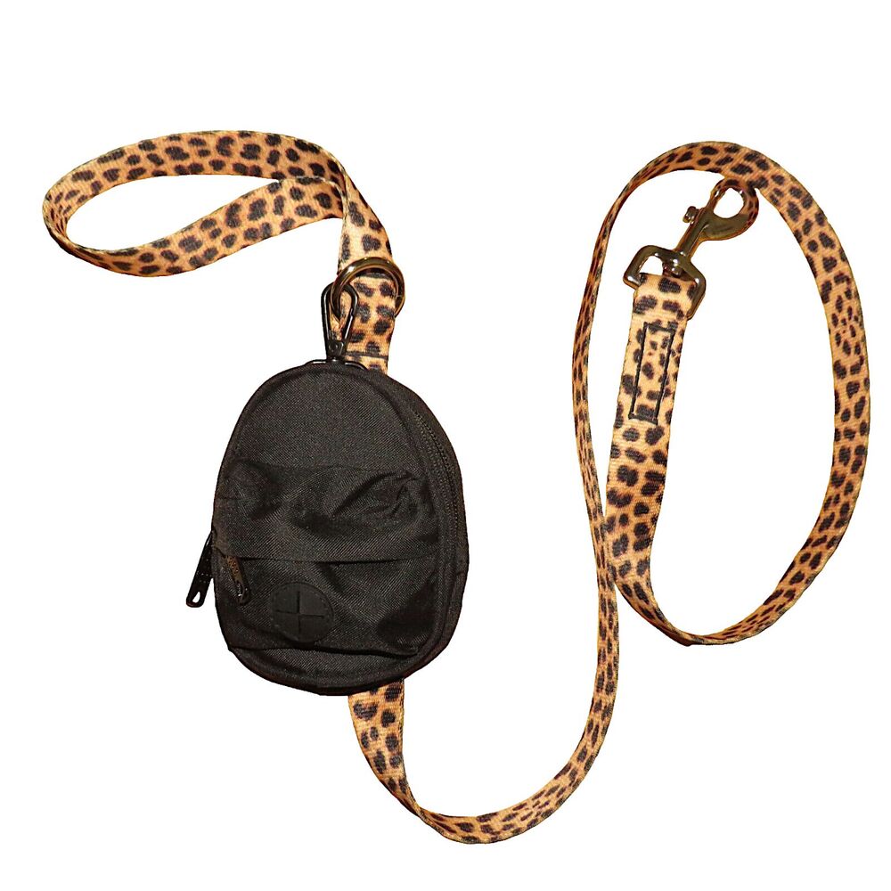 Pootsle Signature Collection Leopard Dog Leash + Mini Backpack Poo Bag Dispenser
